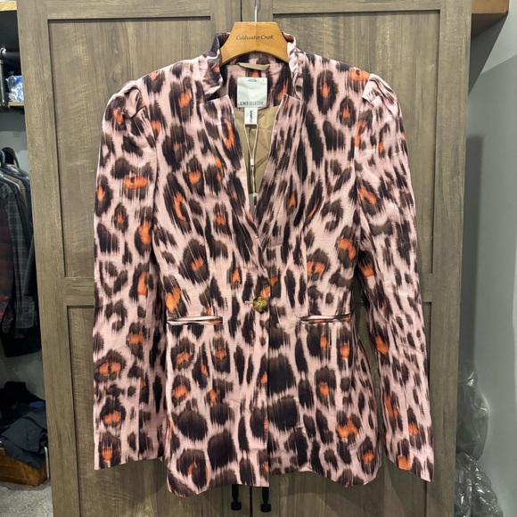 NWT C/MEO Collective Small Leopard blazer Linen Blend - Picture 1 of 12